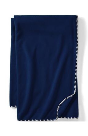 Lands End Cozy Plush Fleece Throw Blanket in Deep Sea Navy at Nordstrom