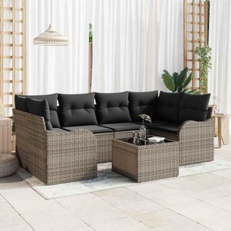 vidaXL Conjunto De Sof&aacute; De Jard&iacute;n Con Coj&iacute;n 7 Pcs Gris 55 X 55 X 37 Cm Vidaxl