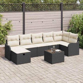 vidaXL Vidaxl - Conjunto De Sof&aacute; De Jard&iacute;n Con Coj&iacute;n 8 Pcs Negro Y Crema