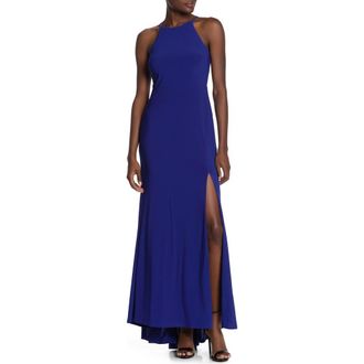 Jump Apparel Halter Neck Gown in Cobalt at Nordstrom, Size 11