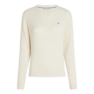 Tommy Hilfiger CO Cable Fine GG C-Nk LS Sweater - Dames - Ronde hals truien - Beige - M - Truien & Vesten