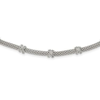 Diamond2Deal Sterling Silver Polished Cubic Zirconia Xs Necklace 18