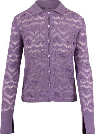 Marco Rambaldi Cardigans, female, Purple, M, Heart Lace-Stitch Shirt Cardigan