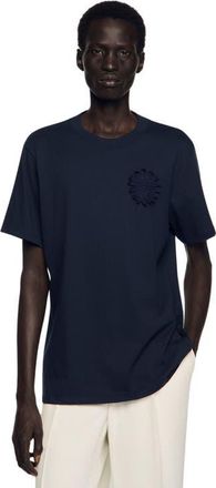 Sandro Cotton crochet flower T-shirt in Navy Blue at Nordstrom, Size Xx-Large