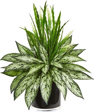 Nearly Natural Silver Queen and Grass Artificial Plant in Black Vase in Green at Nordstrom