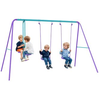 OEM Juego De Columpios De Jard&iacute;n De Metal Con Altura Ajustable 2 Columpios Y Balanc&iacute;n 280x140x176 Cm Morado Y Azul