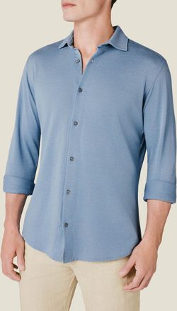 Luca Faloni Light Blue Silk-Cotton Piqu&eacute; Shirt