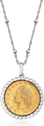 Ross-Simons Italian Genuine 20-Lira Coin Pendant Necklace in Sterling Silver