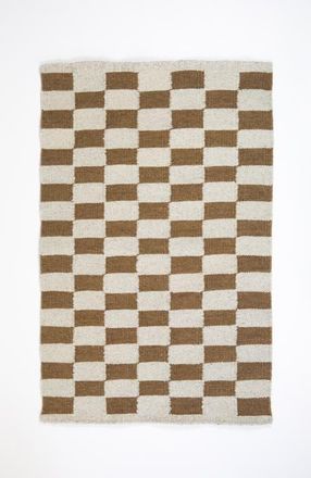 Archive New York Zapotec Checkered Handwoven Flatweave Wool Rug in Brown And Ivory at Nordstrom, Size 2Ft 0In X 3Ft 0In