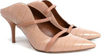 Malone Souliers Beige Croc Embossed Maureen Mules Size 40.5