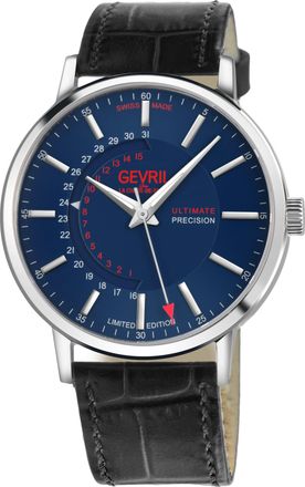 Gevril Group Guggenheim Swiss Made ETA 2892A2 Thinnest Automatic at 3.6mm Genuine Italian Black Leather Watch