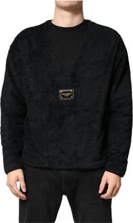 Dolce & Gabbana V-Hals Sweatshirt - Heren - Sweatshirts - Zwart - S - Katoen - Hoodies & sweatvesten