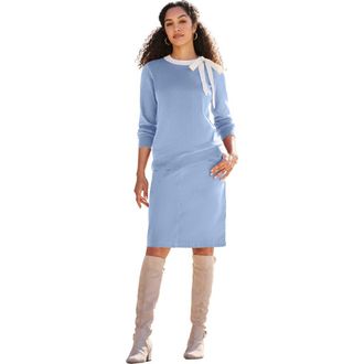Jessica London Tie-Neck Sweater in Azure Mist at Nordstrom, Size 28