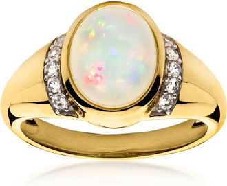 Ross-Simons Opal and White Zircon Ring in 18kt Gold Over Sterling