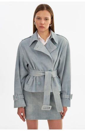 LaMarque Dhana | Suede Trench Jacket in Distressed Blue at Nordstrom, Size X-Small