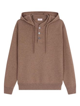 Fursac button-placket knitted hoodie - men - Wool/Cotton - S - Brown