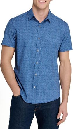 W.R.K Basic Slim Fit Abstract Stripe Short Sleeve Performance Button-Up Shirt in Navy at Nordstrom, Size Xx-Large
