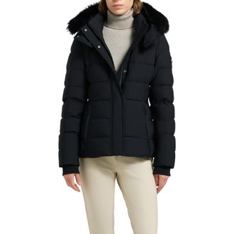 Moose Knuckles Betta Shearling Trim 800 Fill Power Down Water Repellent Jacket in Black at Nordstrom, Size X-Small