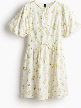 H&M Kleid aus Leinenmischung mit Puffärmeln - White