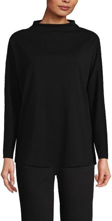 Lands End Long Sleeve Sport Knit Funnel Neck Top in Black at Nordstrom, Size X-Small
