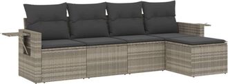 vidaXL Set De Sof&aacute;s Jard&iacute;n Y Cojines 5 Pzas Rat&aacute;n Sint&eacute;tico Gris Claro Vidaxl