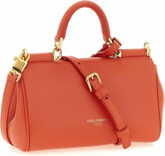 Dolce & Gabbana Womens My Sicily Top Handle Bag Orange Calf Leather Pvc