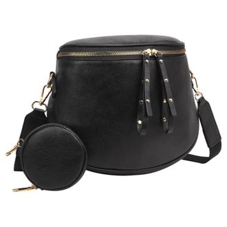 Generic Cymwer Women PU Bum Packs with Purse Large Capacity for Daily Use (Solid Black) (Black)