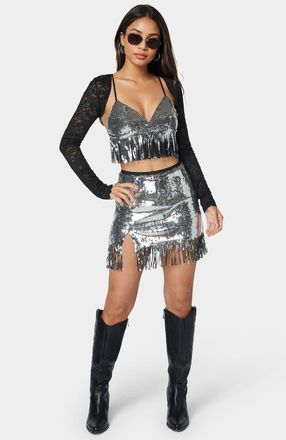 Bebe Sequins Mini Skort in Black at Nordstrom, Size X-Large