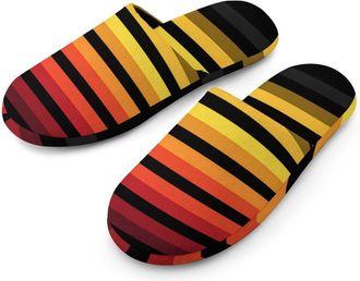 Generic Yellow Orange Red Stripes Mens Slippers Warm Non-Slip Houes Shose Spa Slipper for Home Bedroom