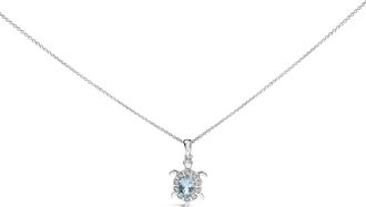 House of Brilliance 925 Sterling Silver Created Blue Topaz and Sapphire Turtle Pendant Necklace