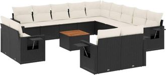 vidaXL Set Sof&aacute;s De Jard&iacute;n 14 Pzas Con Cojines Rat&aacute;n Sint&eacute;tico Negro Vidaxl