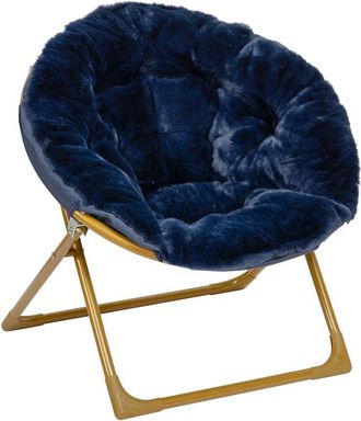Flash Furniture Kids 23 Folding Saucer Chair, Navy Faux Fur/Soft Gold Frame