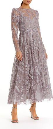 Mac Duggal Womens Floral Embroidered High Neck Long Sleeve Dress in Mauve at Nordstrom, Size 12