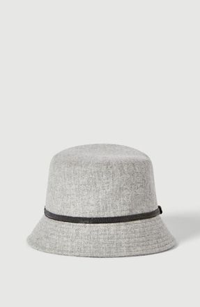 Brunello Cucinelli Virgin wool and cashmere flannel bucket hat with shiny band in Light Grey at Nordstrom, Size Medium