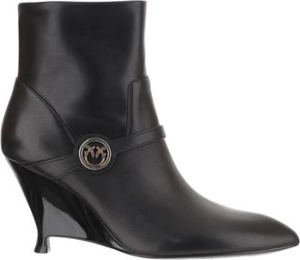 Pinko Gwen Leren Enkellaarzen - Dames - Laarzen met Hak - Zwart - 39 EU - Leer - Schoenen