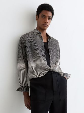 Reiss Navy & white Stripe-print Long-sleeve Shirt Regular-fit, XL