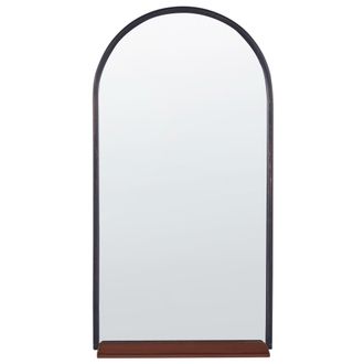 Beliani Espejo De Pared De Vidrio Plateado 40 X 67 Cm Ovalada Estante De Metal Domme