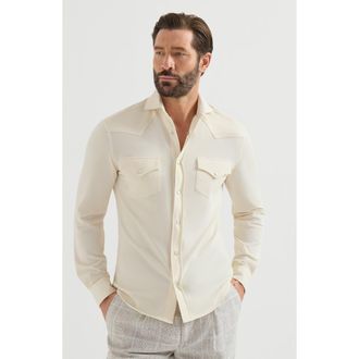 Brunello Cucinelli Cotton piqu&eacute; Western shirt in Ginger at Nordstrom, Size Xxx-Large