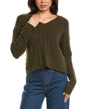 The Cashmere Project The Cashmere Project Cropped Cable V Neck Sweater