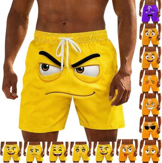 Generic Mens Novelty Swim Trunks Funny Face Print Board Shorts for Men UK Elastic Waist Drawstring Beach Shorts Quick-Dry Swimming Surfing Boardshorts with Po