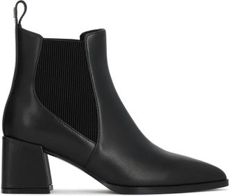 Kazar Puntige Leren Enkellaarsjes - Dames - Laarzen met Hak - Zwart - 39 EU - Leer - Schoenen