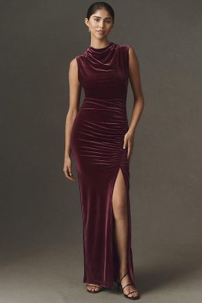 BHLDN Francesca High-Neck Stretch Velvet Maxi Dress