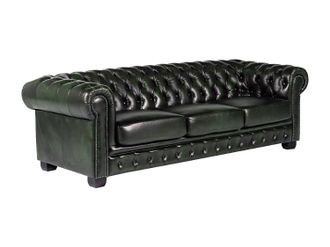 Vente-Unique Sof&aacute; chesterfield de 4 plazas BRENTON 100% piel de b&uacute;falo - Verde-pino