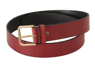 Dolce & Gabbana Womens Red Leather Gold Logo Engraved Metal Buckle Belt
