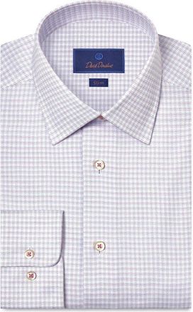 David Donahue Slim Fit Microcheck Stretch Cotton Twill Dress Shirt in White/Berry at Nordstrom, Size 15.5 - 34