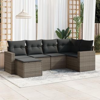 vidaXL Vidaxl - Set De Muebles De Jard&iacute;n 6 Pzas Y Cojines Rat&aacute;n Sint&eacute;tico Gris