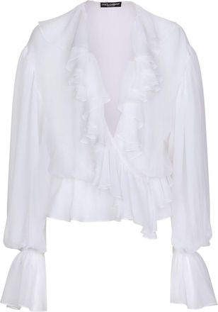 Dolce & Gabbana ruffled-trim silk cropped blouse - women - Silk - 38 - White