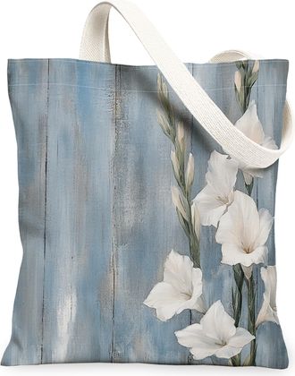 Generic Spring Gladiolus Flower Canvas Tote Bag for Shopping 13x15, Farmhouse Rustic Florals Reusable Grocery Print Pattern Bag for Women, Country Beach Aesth