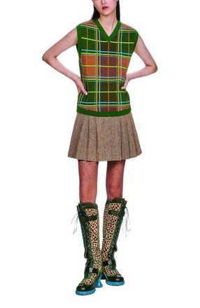 Anna Sui Plaid Sweaters Vest in Leaf Green Multi at Nordstrom, Size X-Small