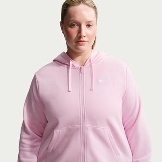 Nike Womens Nike Sportswear Club Fleece Full-Zip Hoodie (Plus Size) in Pink | DV5211-663